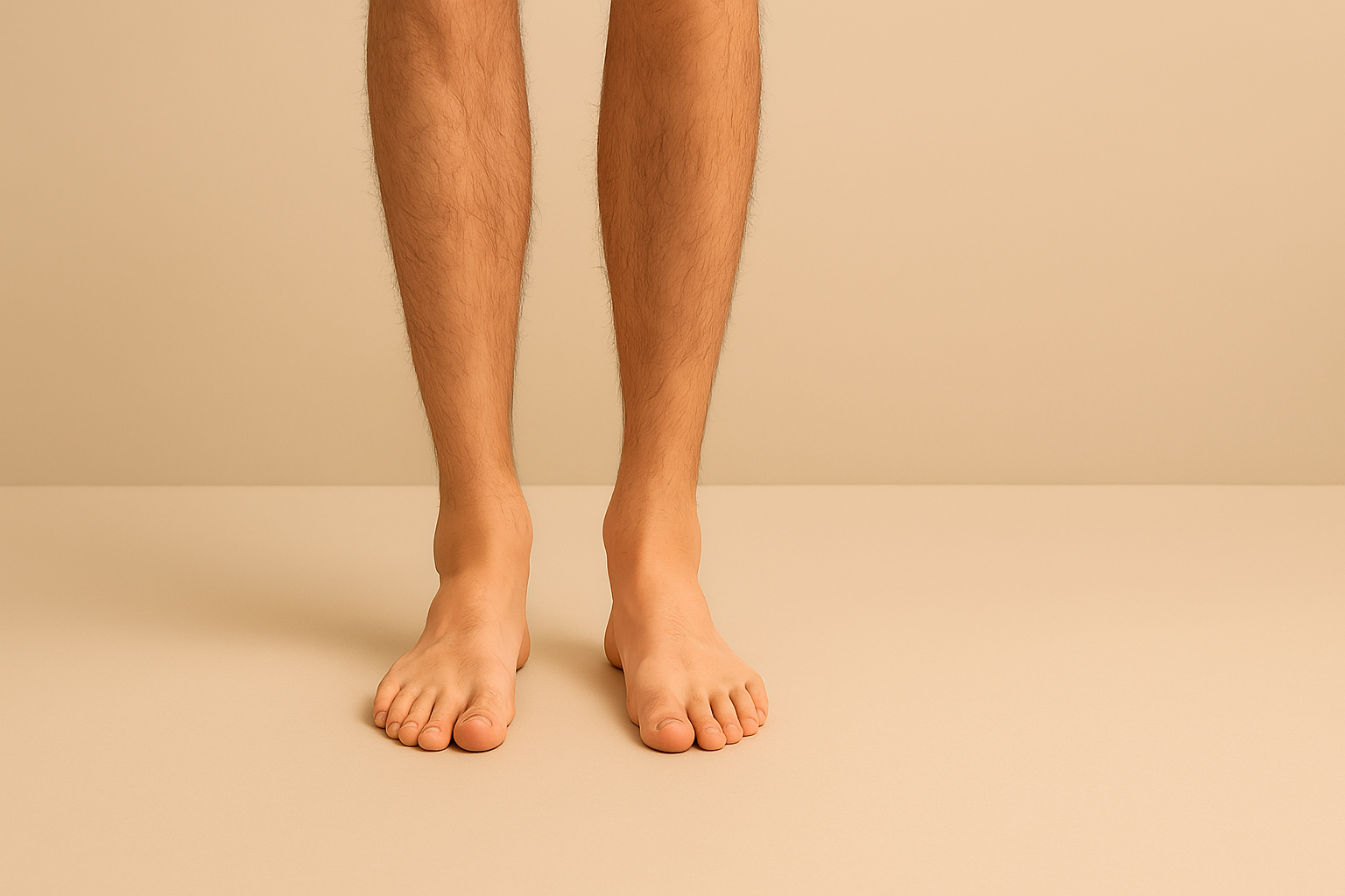 Close-up of a person's legs on a beige background