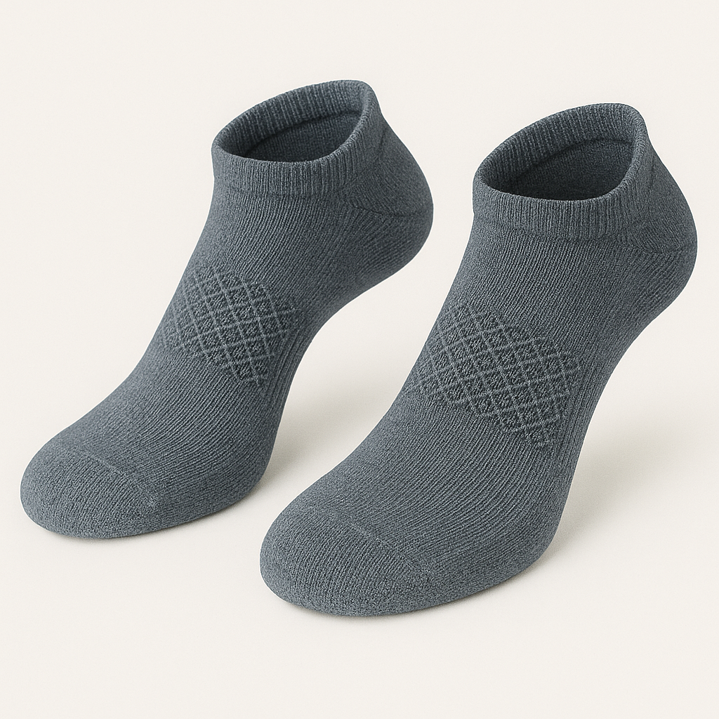 Pair of gray ankle socks on a white background